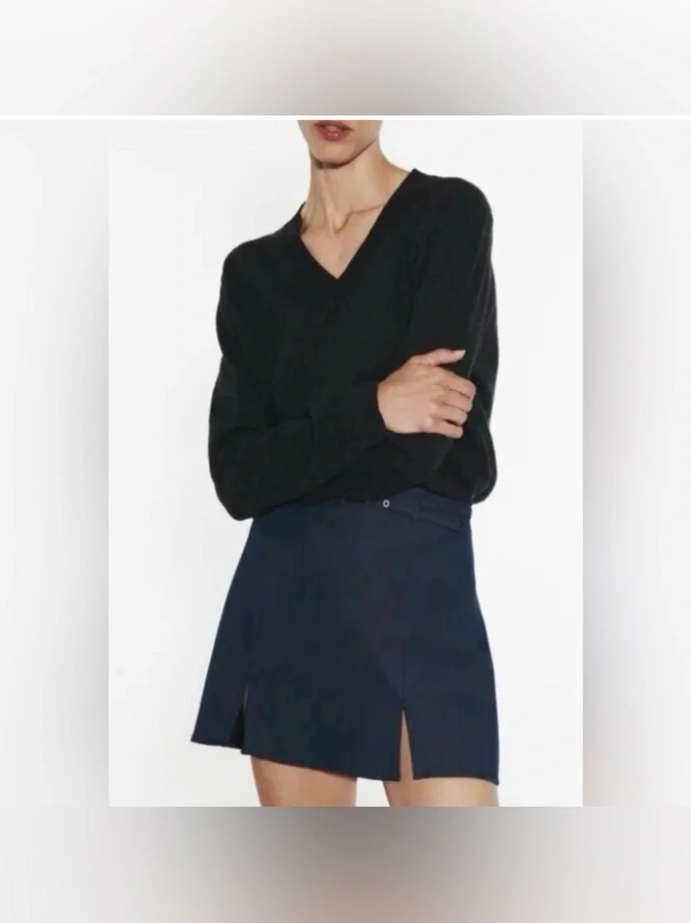 NWT Zara Women’s Belted Slit Front Mini Skort in Dark Indigo Blue Size Small
